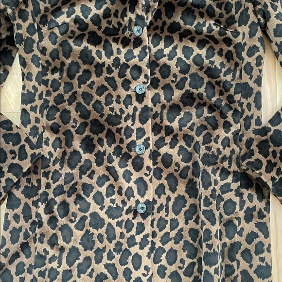 Vintage Express Animal Leopard Print Knee Length Y2K Jacket Coat Medium 9/10 - Picture 3 of 14